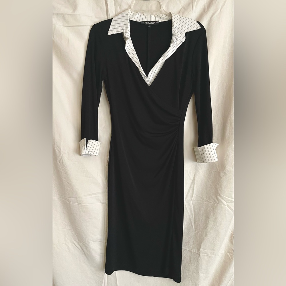 Rampage Pencil Dress! 3/4” sleeve w/fake collar shirt & cuffs.